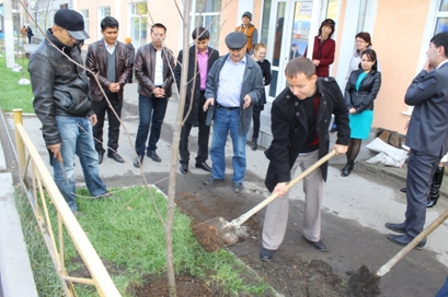 МЕРЕЙЛІ МЕРЕКЕ ҚАРСАҢЫНДА КӨШЕТТЕР ОТЫРҒЫЗЫЛДЫ