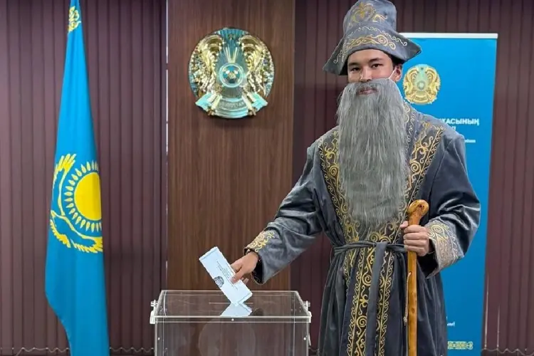Казахстанец в образе бия одним из первых проголосовал в Токио